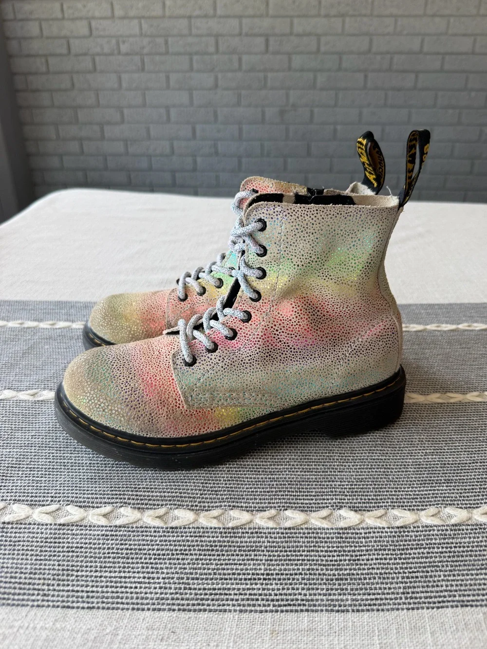 Dr. Martens 1460 Pascal Rainbow Iridescent Lace Up Boots Juniors Girls Size 2